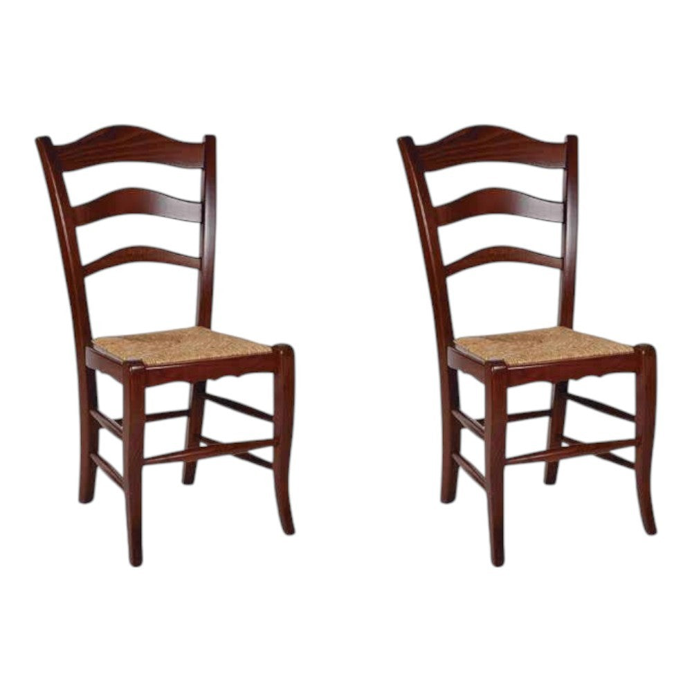 Set 2 sedie arte povera legno massiccio tinta noce seduta paglia 50x48x97 - Mobili 2G
