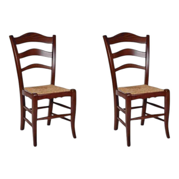 Set 2 sedie arte povera legno massiccio tinta noce seduta paglia 50x48x97 - Mobili 2G