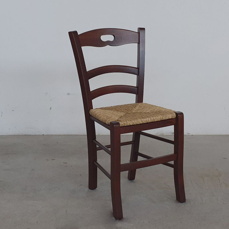 Set 2 sedie arte povera tinta noce legno/paglia (589) - Mobili 2G