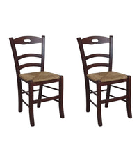 Set 2 sedie arte povera tinta noce legno/paglia (589) - Mobili 2G