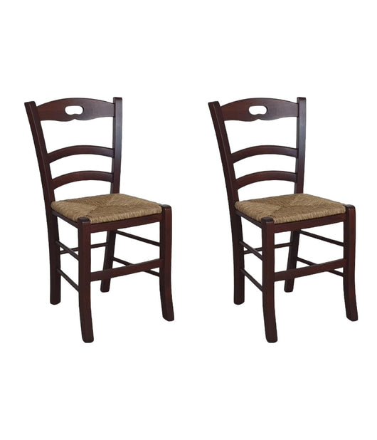 Set 2 sedie arte povera tinta noce legno/paglia (589) - Mobili 2G