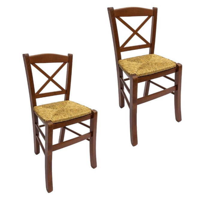 Set 2 sedie croce legno/paglia tinta noce (761) - Mobili 2G