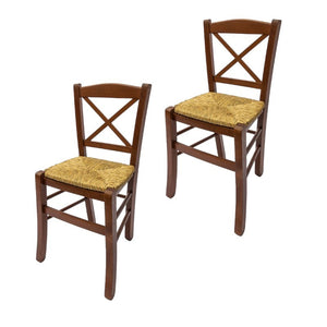 Set 2 sedie croce legno/paglia tinta noce (761) - Mobili 2G