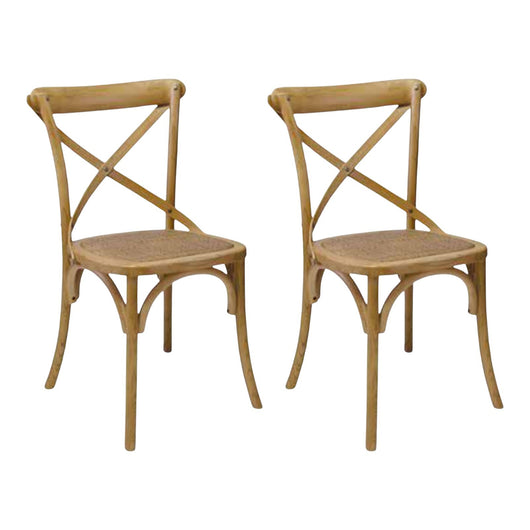 Set 2 sedie cross bistrot shabby vintage legno olmo seduta rivestita rattan naturale (914) - Mobili 2G
