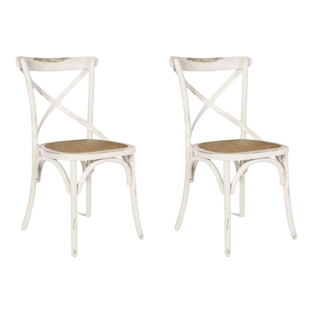 Set 2 sedie cross bistrot vintage bianco olmo seduta rivestita naturale (780) - Mobili 2G