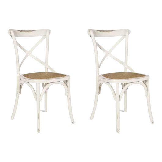 Set 2 sedie cross bistrot vintage bianco olmo seduta rivestita naturale (780) - Mobili 2G