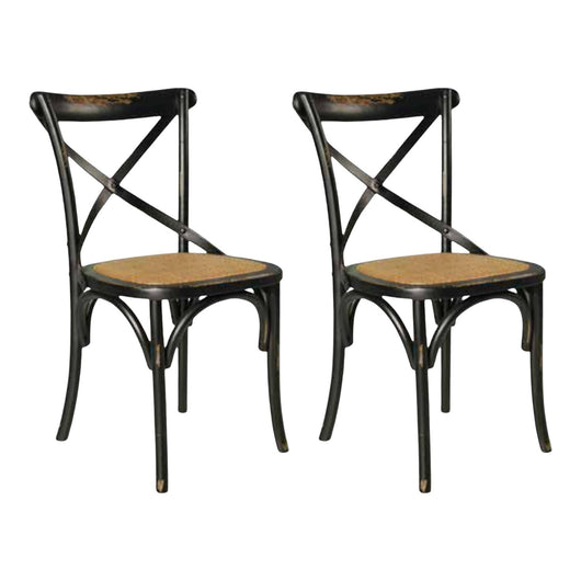 Set 2 sedie cross bistrot  vintage nero in olmo seduta rivestita naturale (781) - Mobili 2G