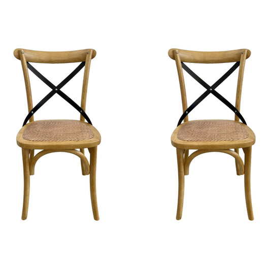 Set 2 sedie cross miele con schienale in ferro e seduta in rattan - Mobili 2G