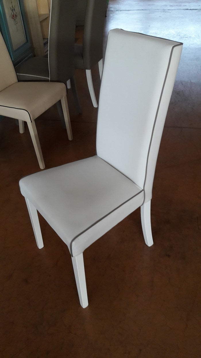 set 2 sedie imbottita bianca ecopelle filo tortora (6040) - Mobili 2G