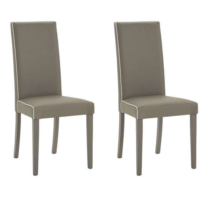 Mobili 2g -set 2 sedie imbottite tortora ecopelle filo bianco (6041) - Mobili 2G