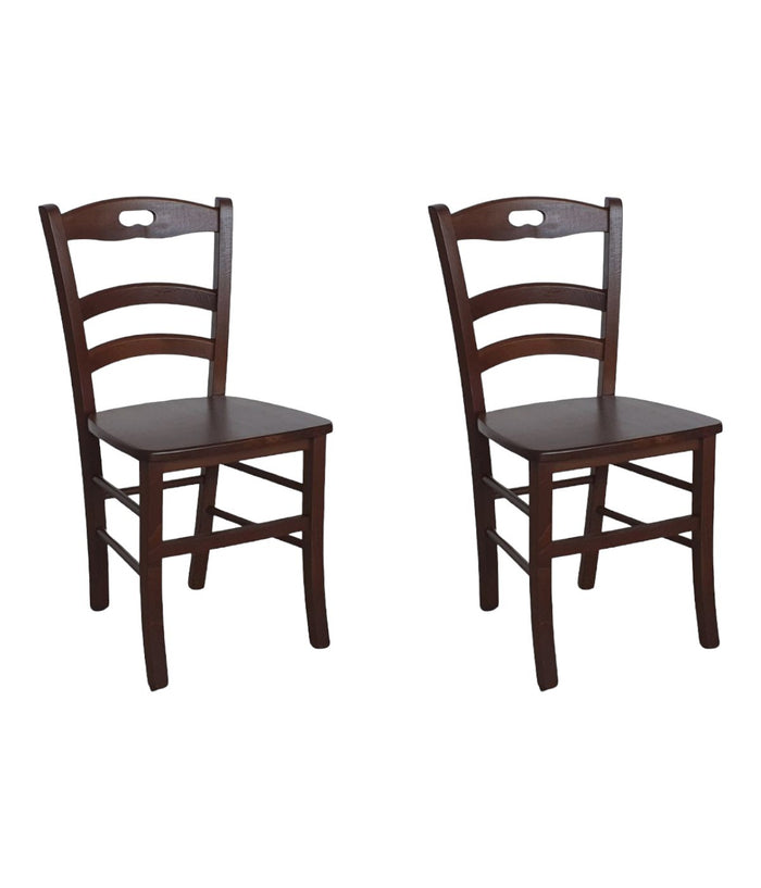 set 2 sedie in legno arte povera tinta noce seduta legno (588) - Mobili 2G