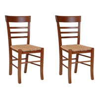 Set 2 sedie in legno di rovere tinta noce seduta paglia - Mobili 2G