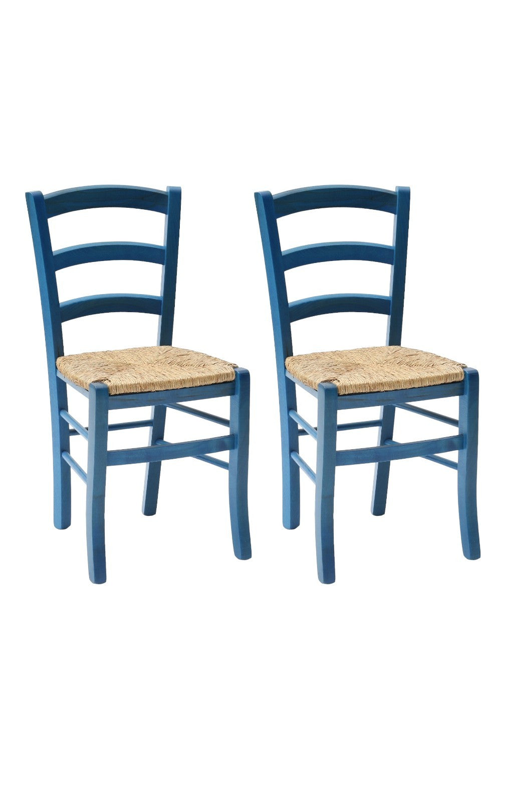 Set 2 sedie in legno massello finitura anilina blu/paglia - Mobili 2G