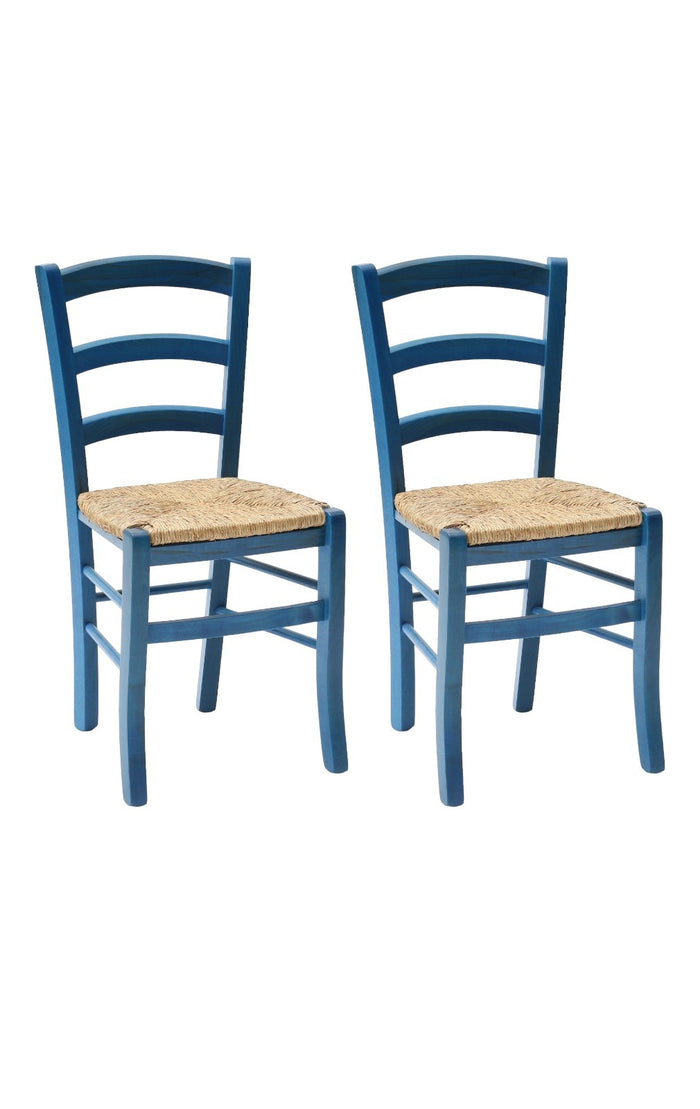 Set 2 sedie in legno massello finitura anilina blu/paglia - Mobili 2G