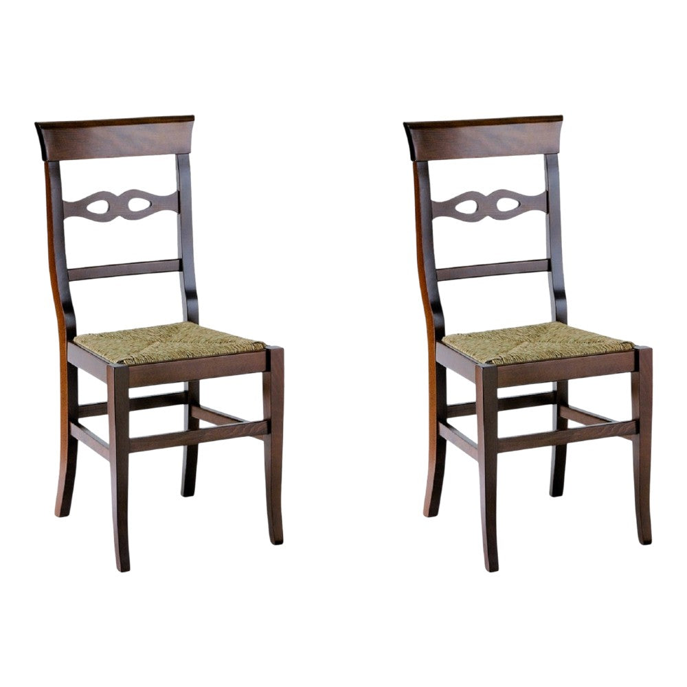 Set 2 sedie in legno massello tinta noce scuro seduta paglia - Mobili 2G
