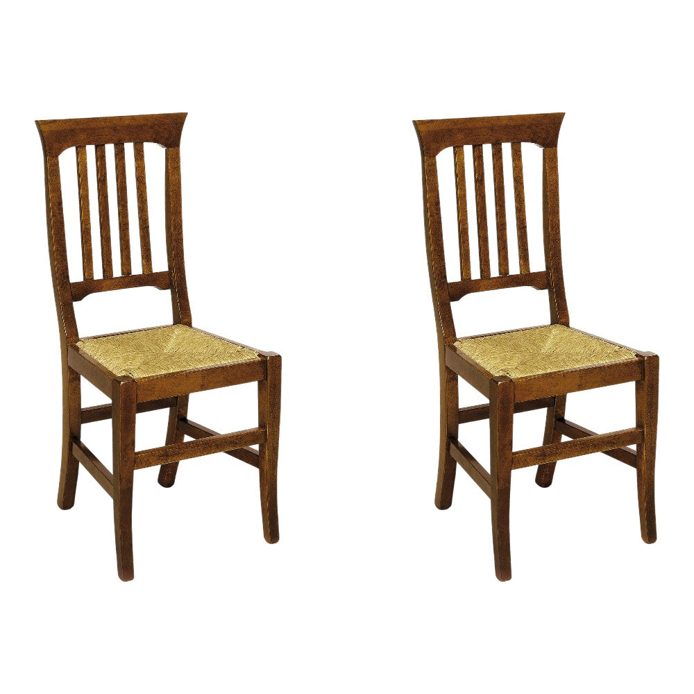 Set 2 sedie in legno massello tinta noce seduta paglia - Mobili 2G