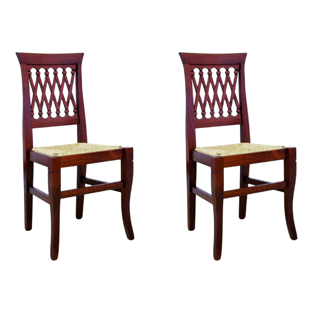 Set 2 sedie in legno massello tinta noce seduta paglia - Mobili 2G