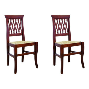 Set 2 sedie in legno massello tinta noce seduta paglia - Mobili 2G