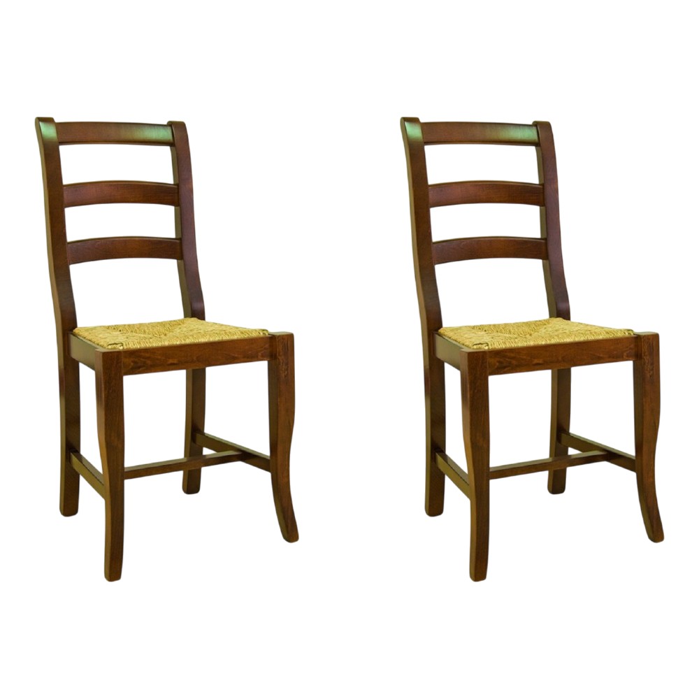Set 2 sedie in legno massello tinta noce seduta paglia - Mobili 2G