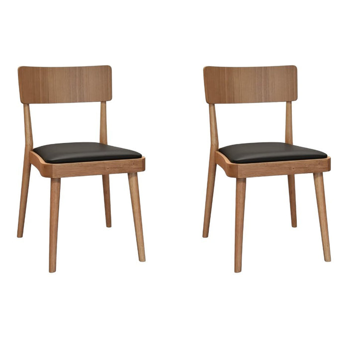 Set 2 sedie legno naturale seduta ecopelle nera 48x45,5x79 - Mobili 2G