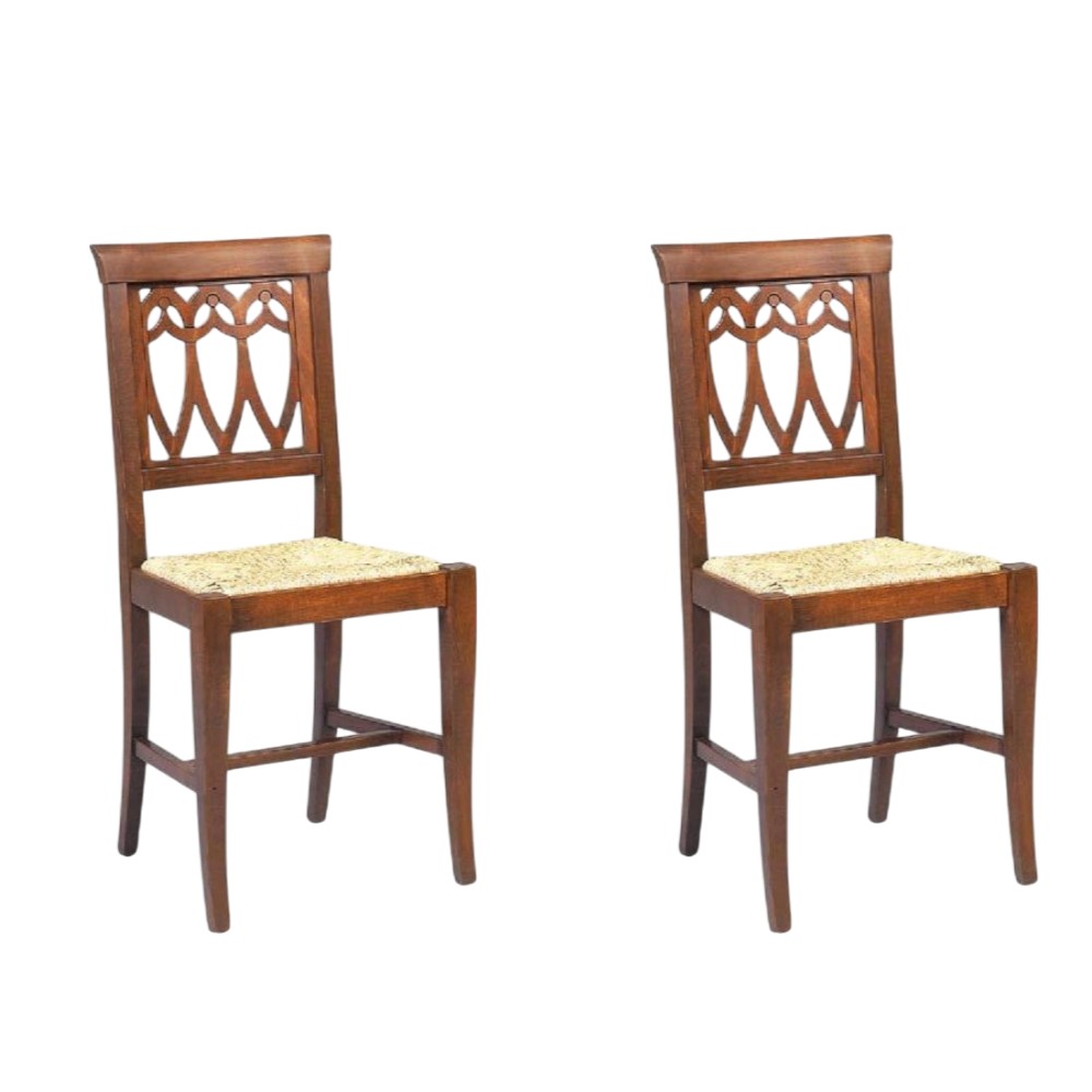 set 2 sedie legno seduta paglia arte povera tinta noce - Mobili 2G