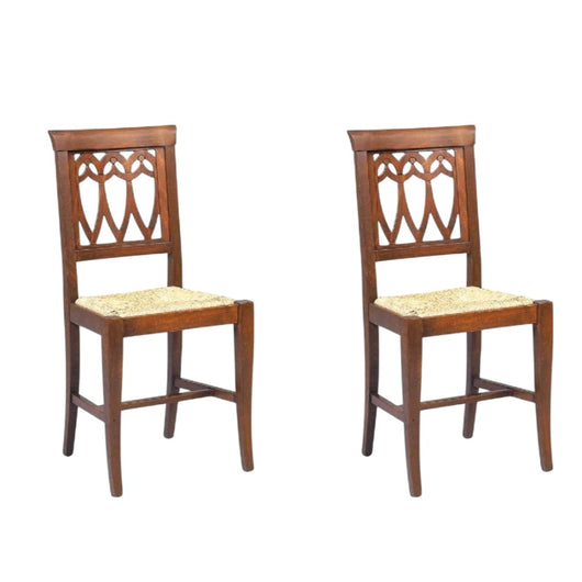 set 2 sedie legno seduta paglia arte povera tinta noce - Mobili 2G