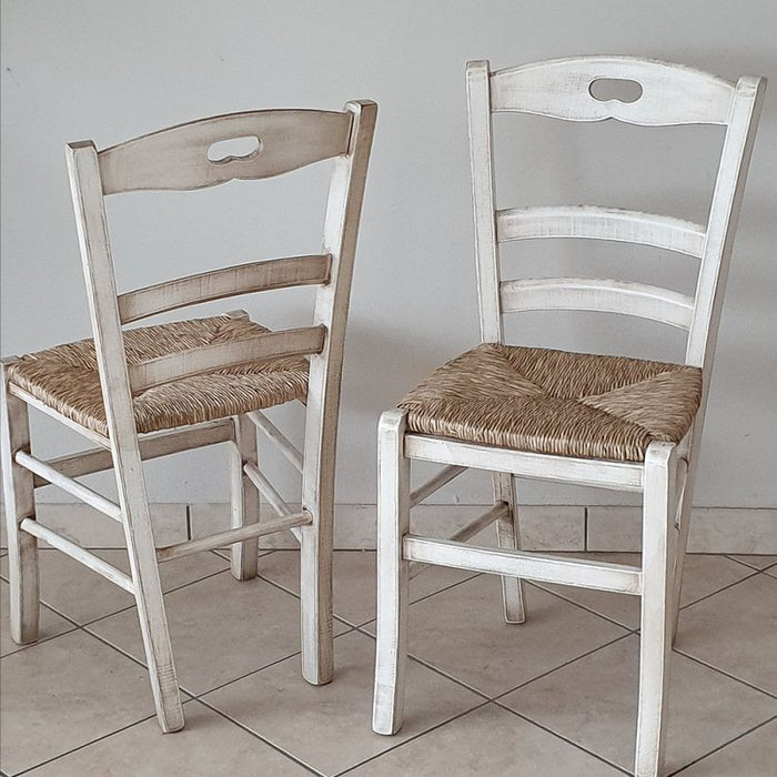 Set 2 sedie legno shabby bianco consumato seduta paglia 43x46x89 - Mobili 2G