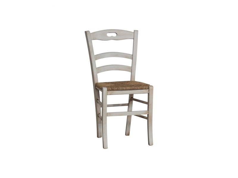 Set 2 sedie legno shabby bianco consumato seduta paglia 43x46x89 - Mobili 2G