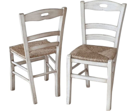 Set 2 sedie legno shabby bianco consumato seduta paglia 43x46x89 - Mobili 2G