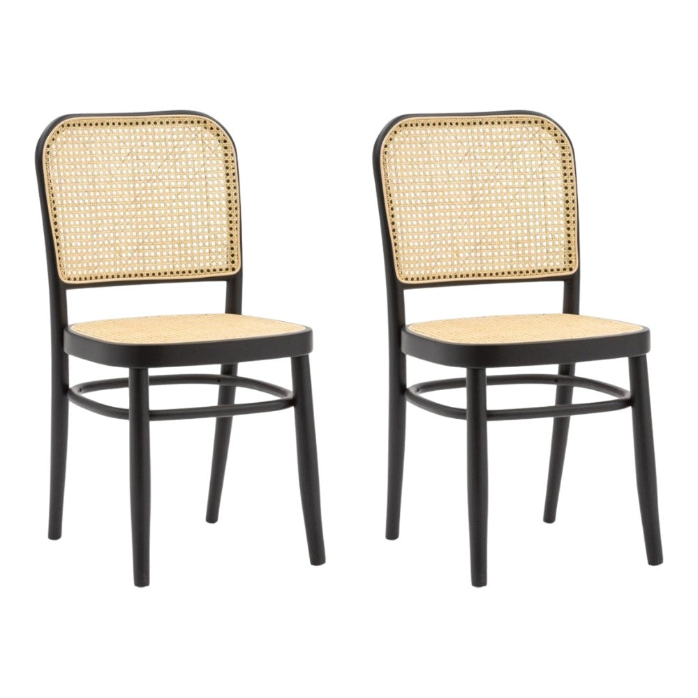 Set 2 sedie paglia di vienna in legno nero 45x47x87 - Mobili 2G