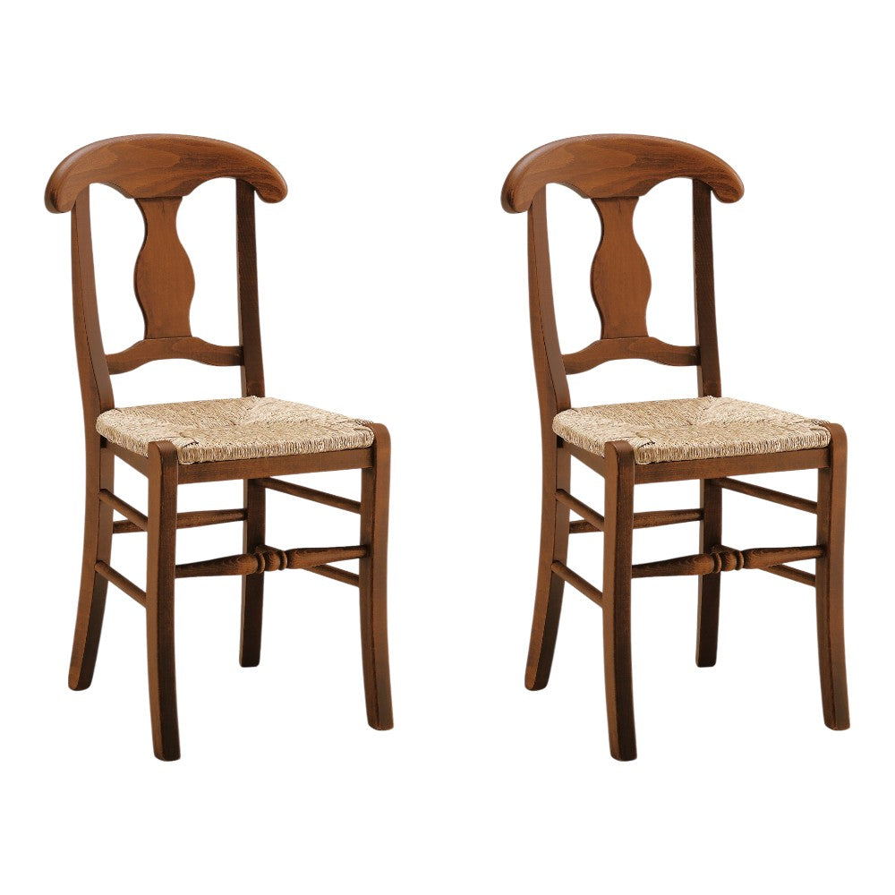 Set 2 sedie rustica in legno di faggio tinta noce seduta paglia - Mobili 2G