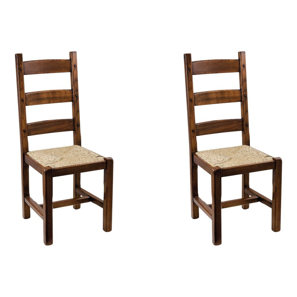 Set 2 sedie rustica in legno di frassino tinta noce seduta paglia - Mobili 2G