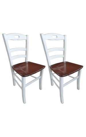 Set 2 sedie shabby bianco anticato legno seduta noce 46x43x89 - Mobili 2G