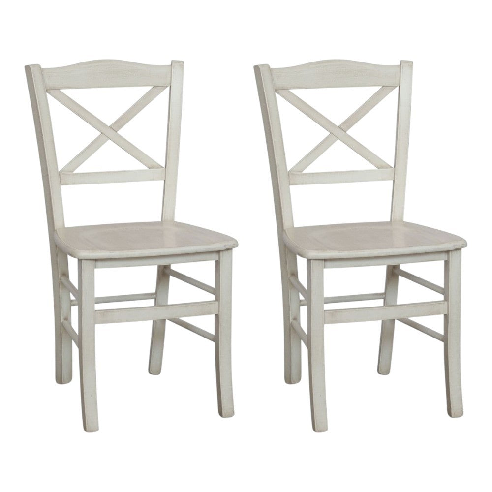 Set 2 sedie shabby legno bianco anticato seduta legno 43x46x89 - Mobili 2G