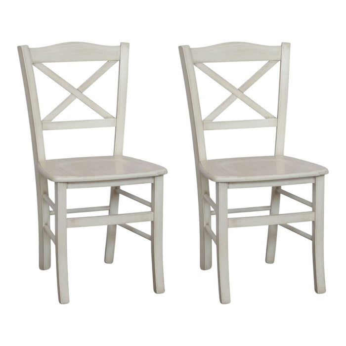 Set 2 sedie shabby legno bianco anticato seduta legno 43x46x89 - Mobili 2G