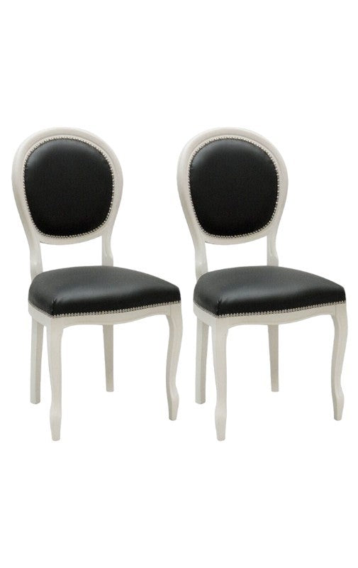 Set 2 sedie shabby  legno imbottita ecopelle nero 50x47x100 - Mobili 2G