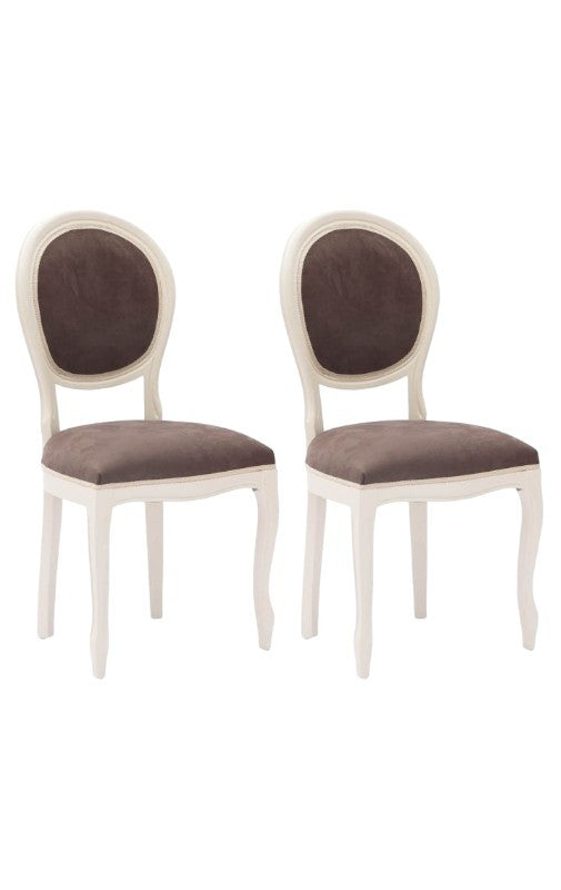 Set 2 sedie shabby  legno imbottita microfibra marrone 50x47x100 - Mobili 2G