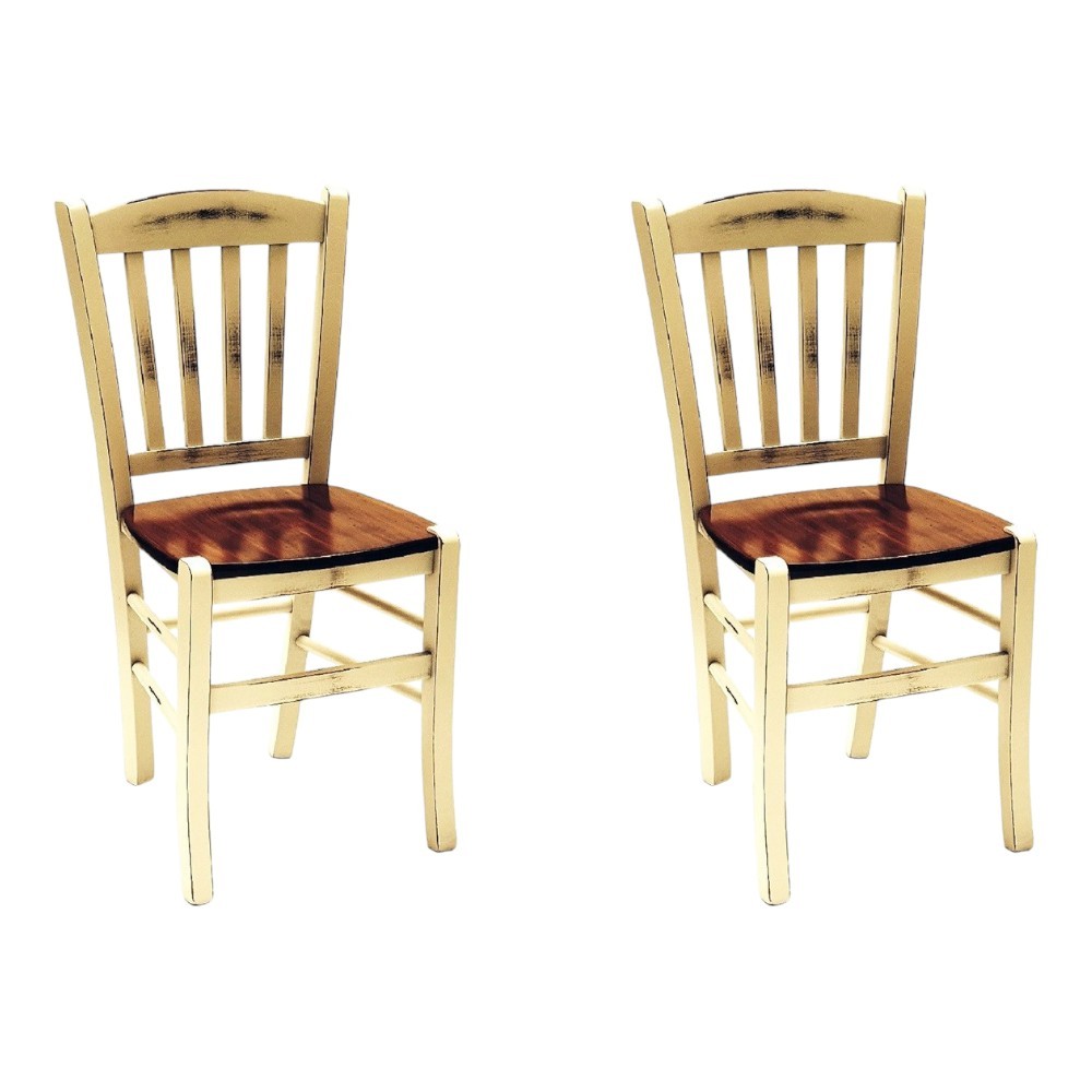 Set 2 sedie shabby vintage in legno di faggio seduta legno - Mobili 2G