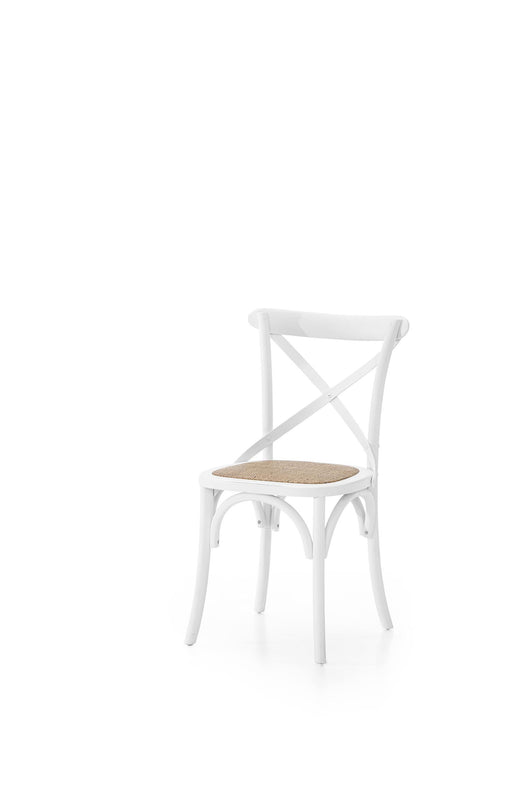 Set 4 sedia cross bistrot shabby vintage bianco olmo seduta rivestita rattan naturale modello x4 - Mobili 2G