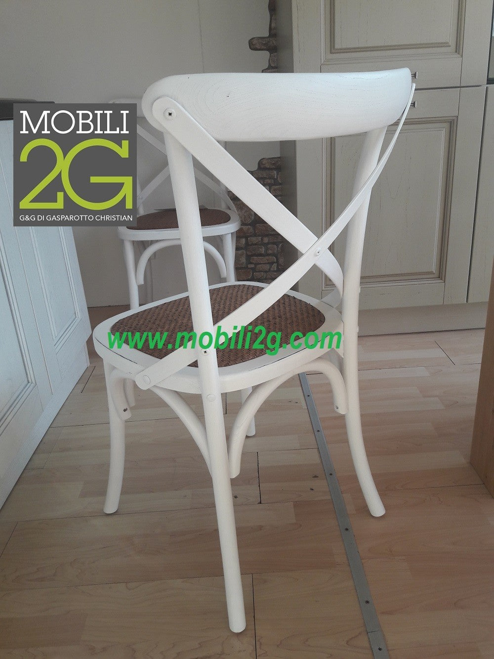 Set 4 sedia cross bistrot shabby vintage bianco olmo seduta rivestita rattan naturale modello x4 - Mobili 2G