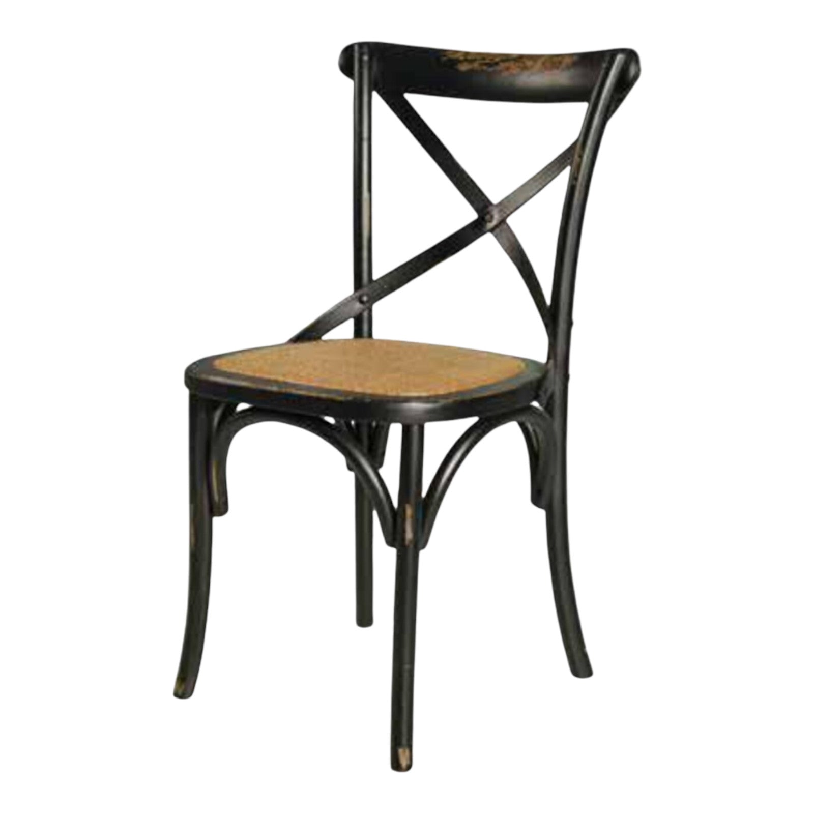 Set 4 sedie cross bistrot  vintage nero in olmo seduta rivestita naturale