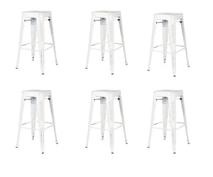 Set 6 sgabelli design metallo bianco invecchiato 43x43x76 - Mobili 2G