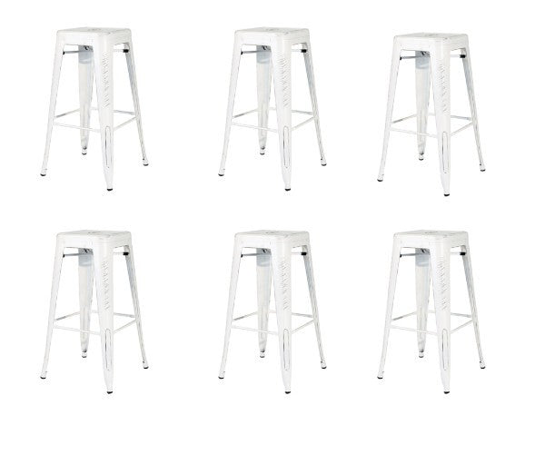 Set 6 sgabelli design metallo bianco invecchiato 43x43x76 - Mobili 2G