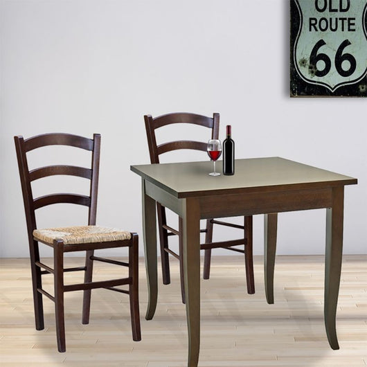 Set tavolo quadrato fisso bar cucina 70x70 con 2 sedie legno seduta paglia - Mobili 2G