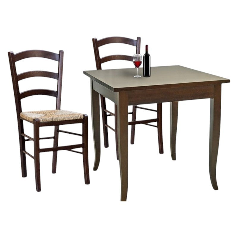 Set tavolo quadrato fisso bar cucina 70x70 con 2 sedie legno seduta paglia - Mobili 2G