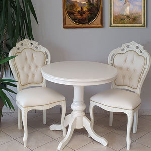 Set tavolo rotondo bianco 80x78 con 2 sedie capitonnè ecopelle - Mobili 2G