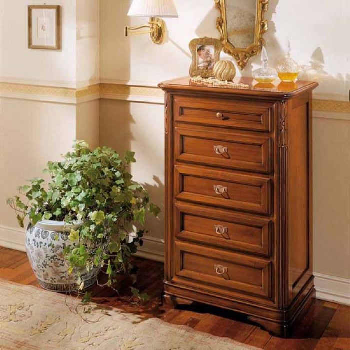 Settimanale classico 5 cassetti in legno massello tinta noce l.65 p.42 h.100 - Mobili 2G