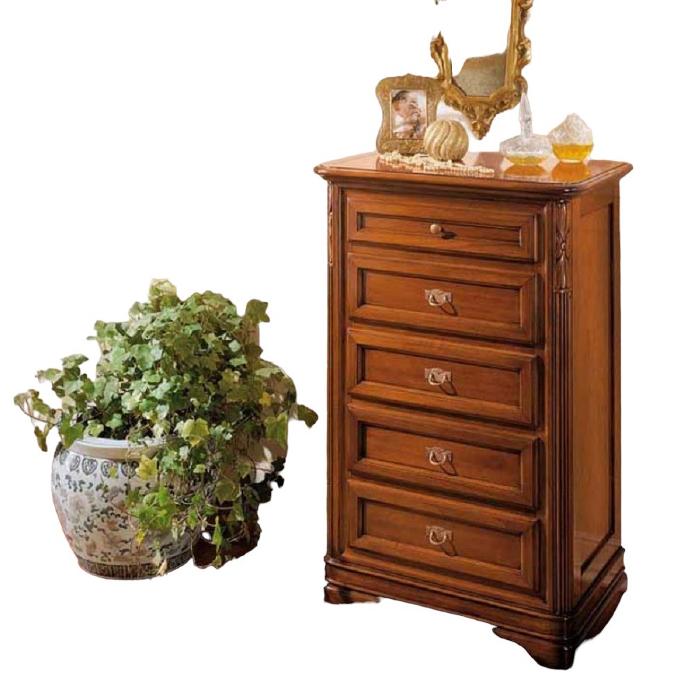 Settimanale classico 5 cassetti in legno massello tinta noce l.65 p.42 h.100 - Mobili 2G