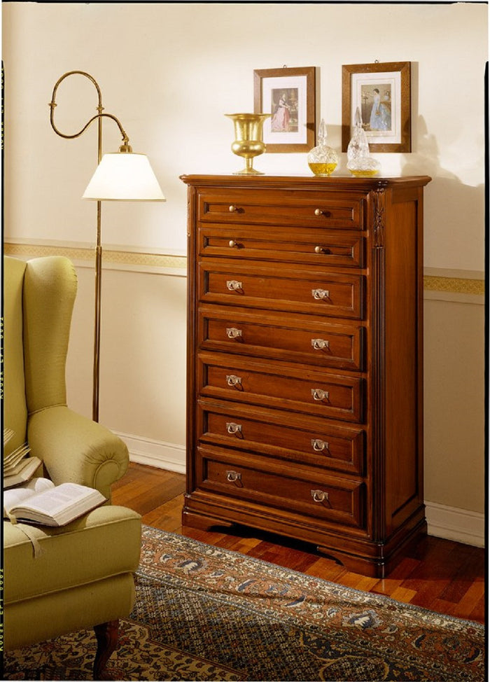 Settimanale classico 7 cassetti in legno massello tinta noce l.85 p.42 h.128 - Mobili 2G