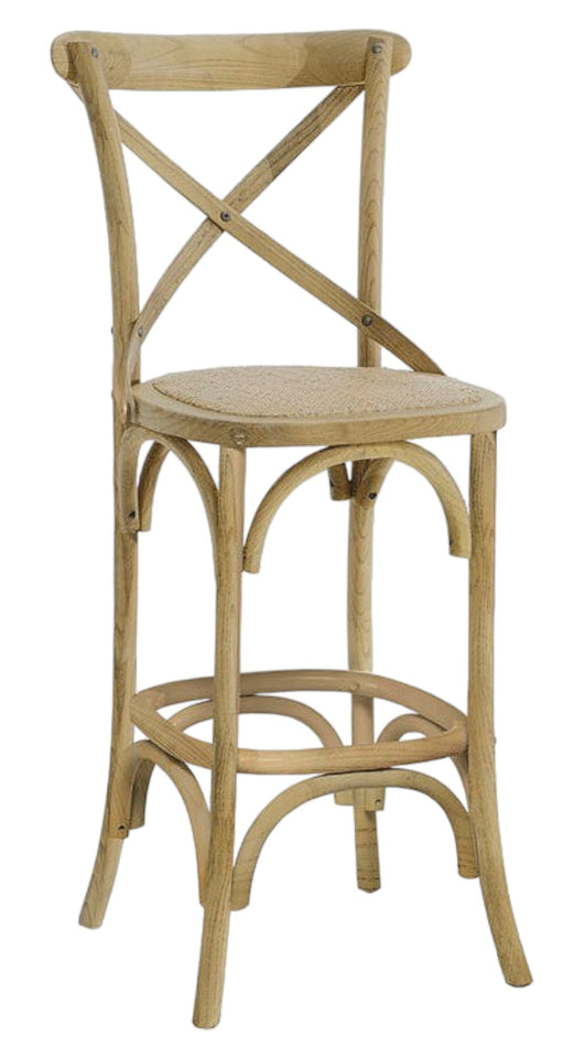 Sgabello cross bistrot shabby vintage legno olmo seduta rivestita rattan naturale 50x55x116 - Mobili 2G